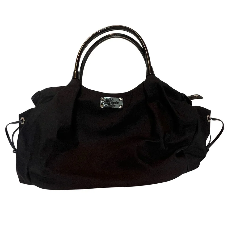 Kate Spade Stevie Baby Bag Women Large Black Nylon Patent Leather Weekender Bag‎